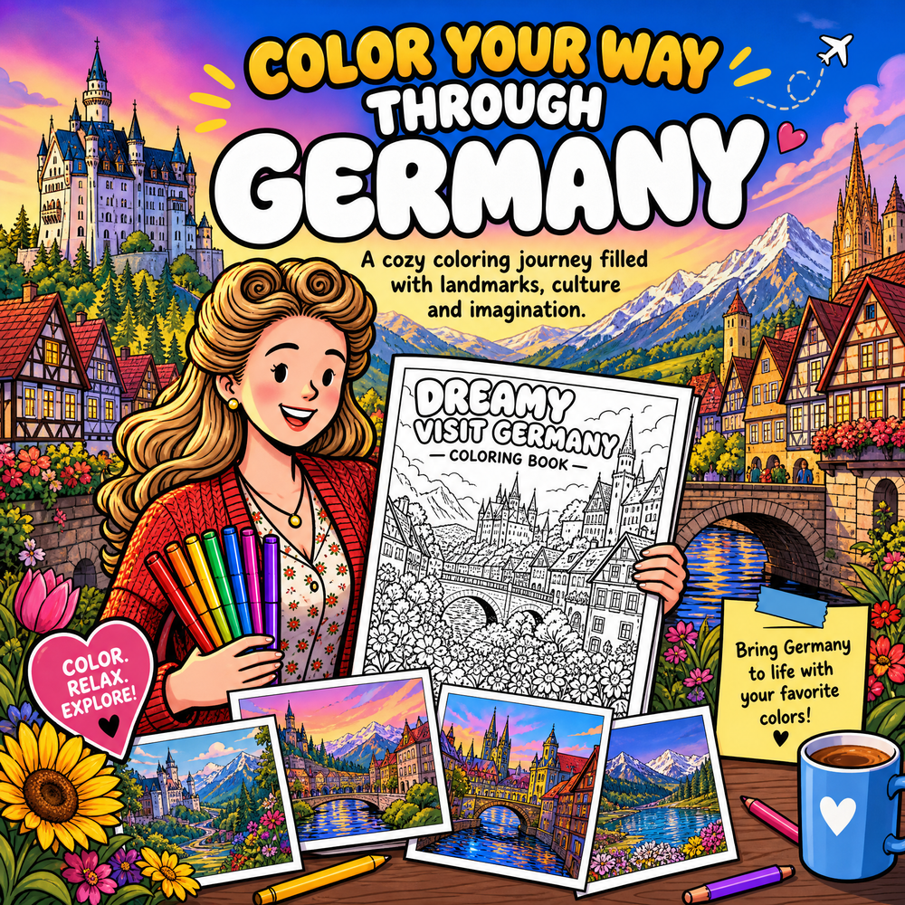 Dreamy Visit Germany: A Cozy Coloring Book for Adults &amp; Kids