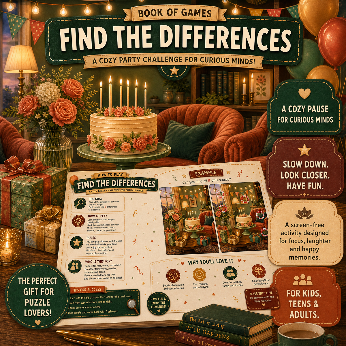 Find the Differences: Book of Games – Cozy Party Edition