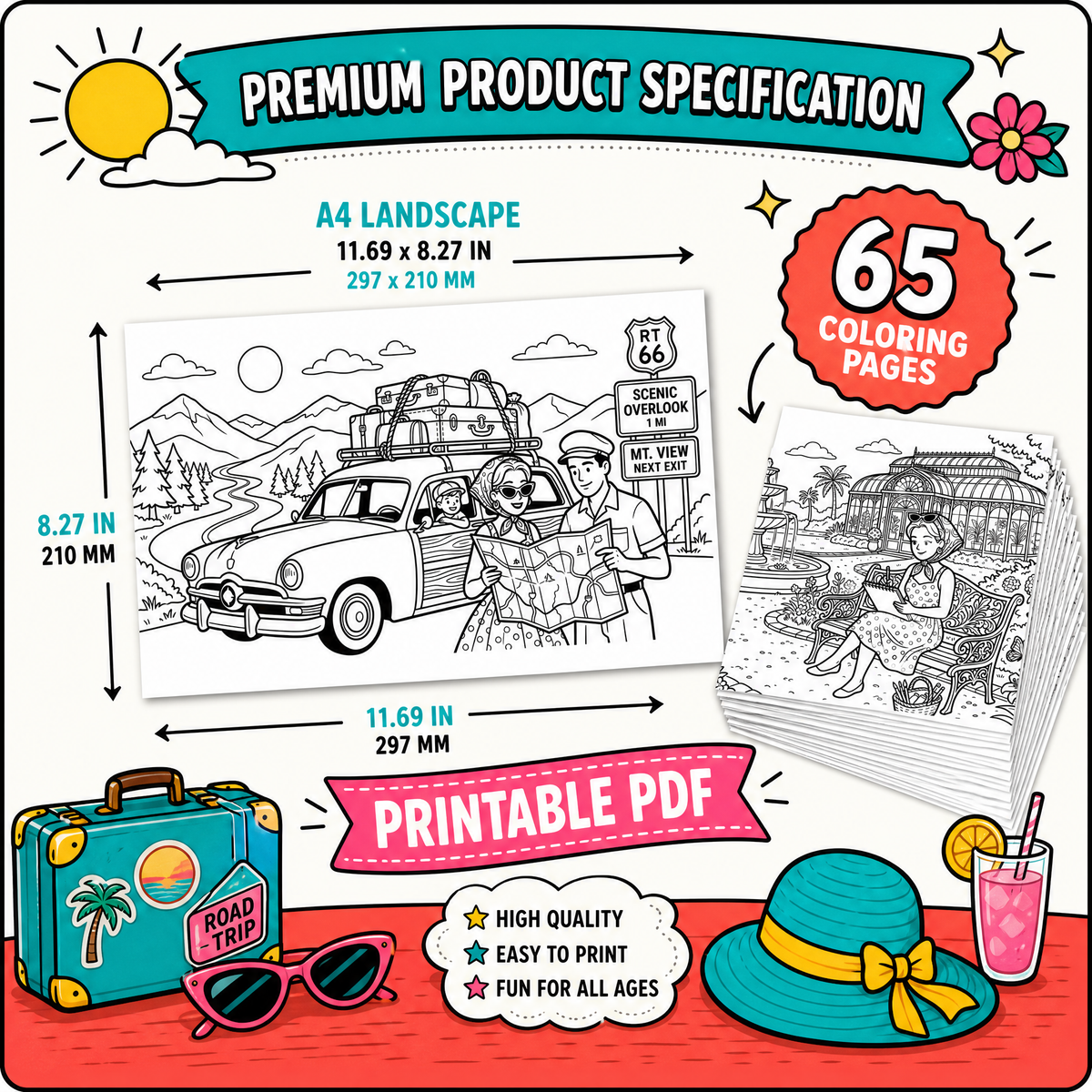 Dreamy Vacation Journey 65 Pages Coloring Book Printable PDF.pdf
