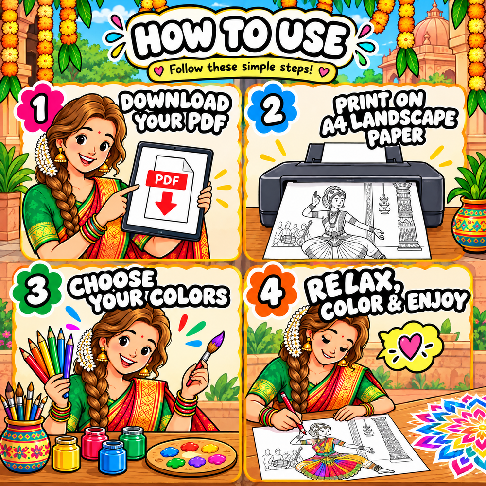 Dreamy India Journey 100 Pages Coloring Book  Printable PDF
