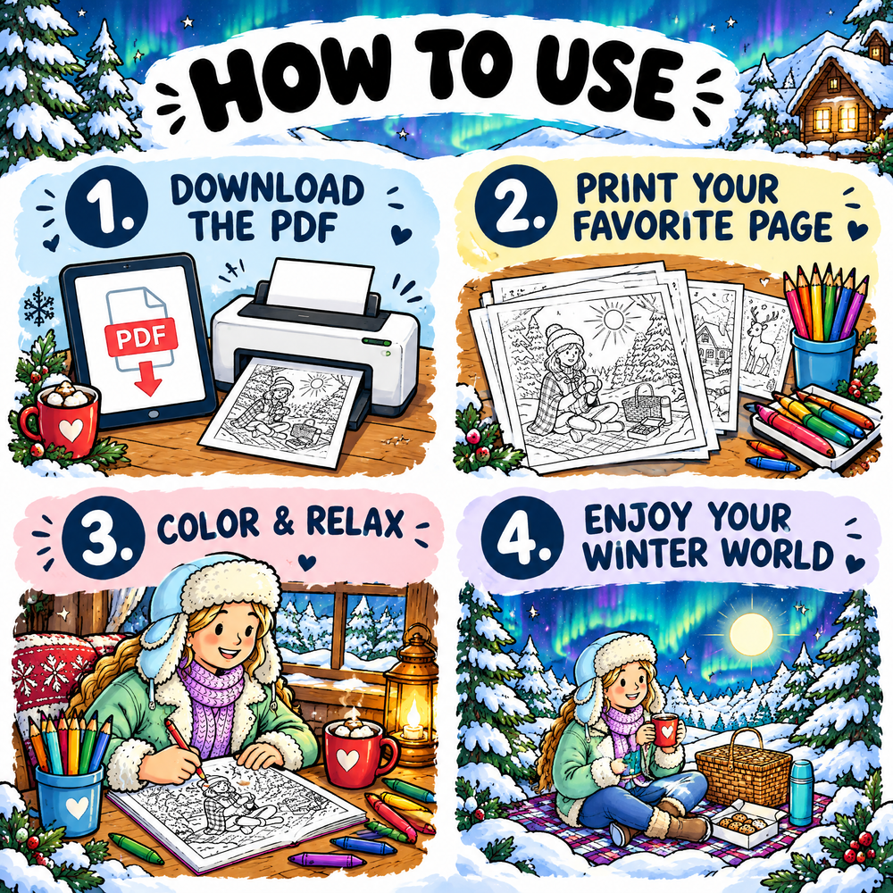 Dreamy Winter Season Coloring Book – 50 Printable Cozy Winter Pages