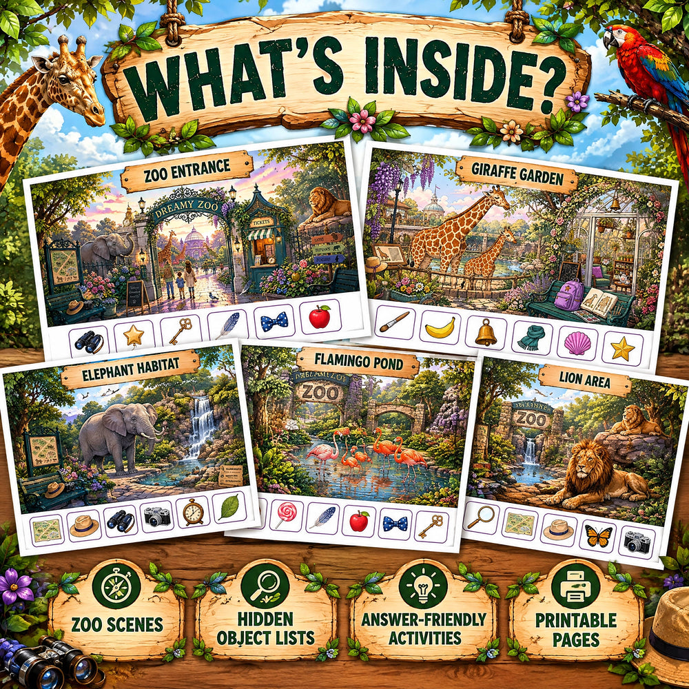 Dreamy Zoo – Find 12 Hidden Objects Activity Book