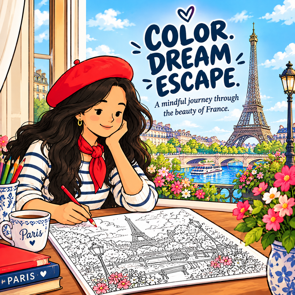 Dreamy Trip to France: Paris Coloring Book for Kids &amp; Teens | 50+ Pages