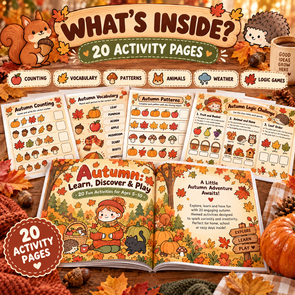 Autumn: Learn, Discover &amp; Play  Explore Autumn Through Counting, Matching, Patterns and Logic