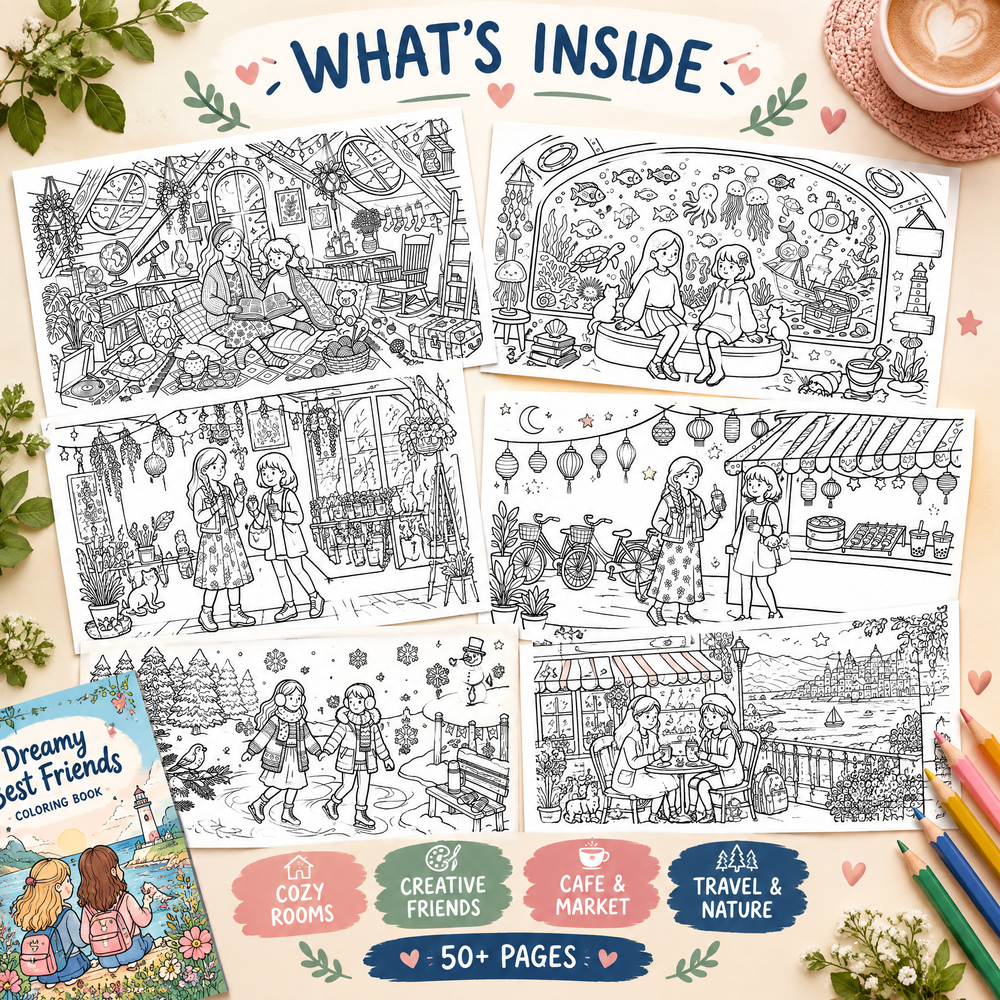 Dreamy Best Friends Printable Coloring Book – 50+ Cozy Coloring Page