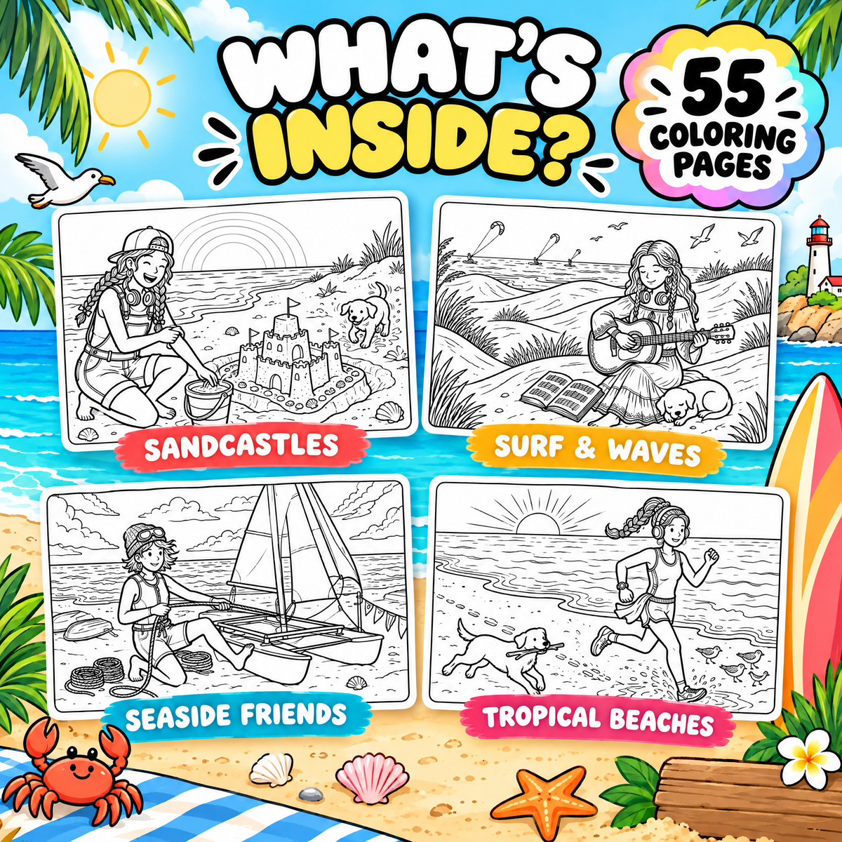Dream Beach: Coloring and Activity Book