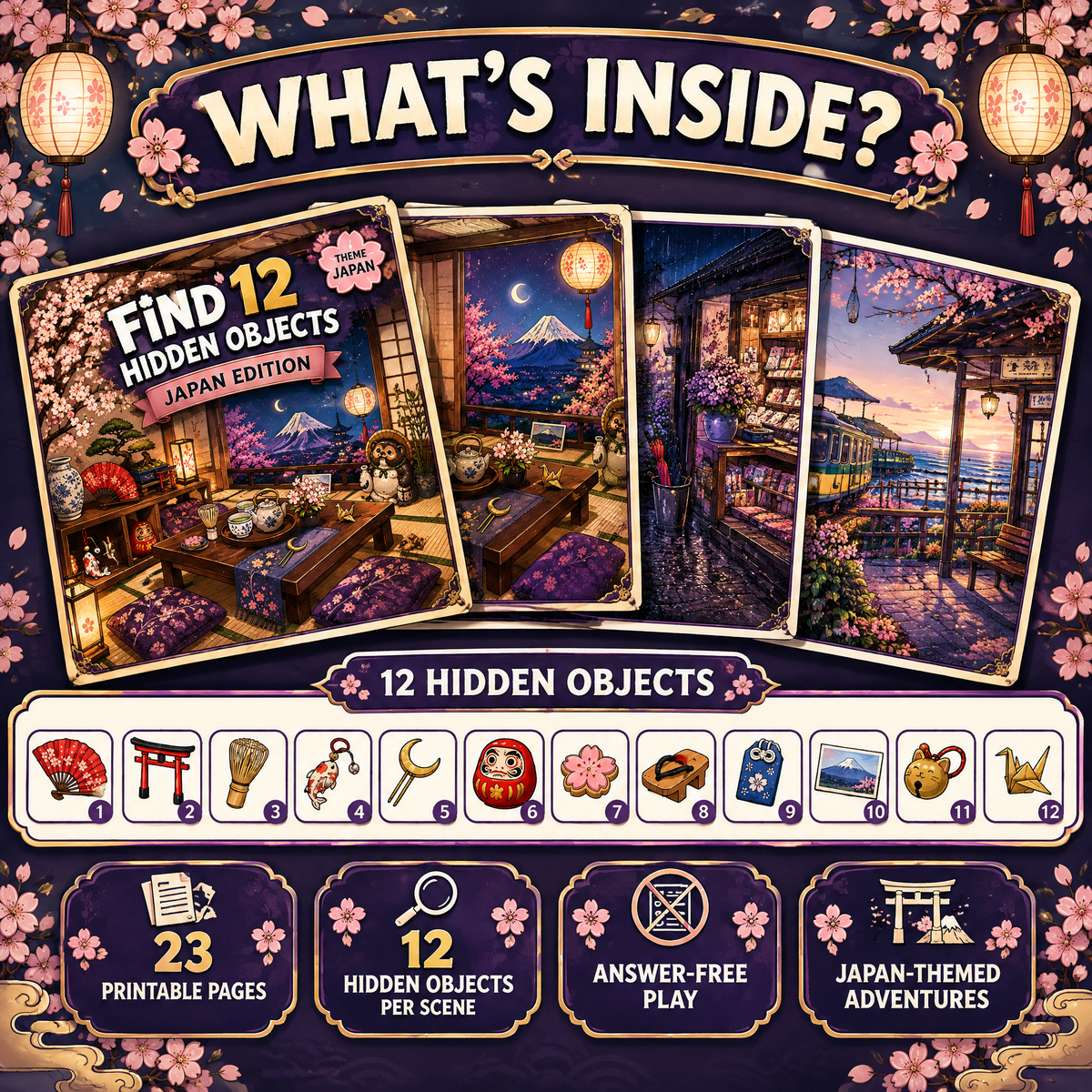 Find 12 Hidden Objects – Japan Edition Puzzle Book