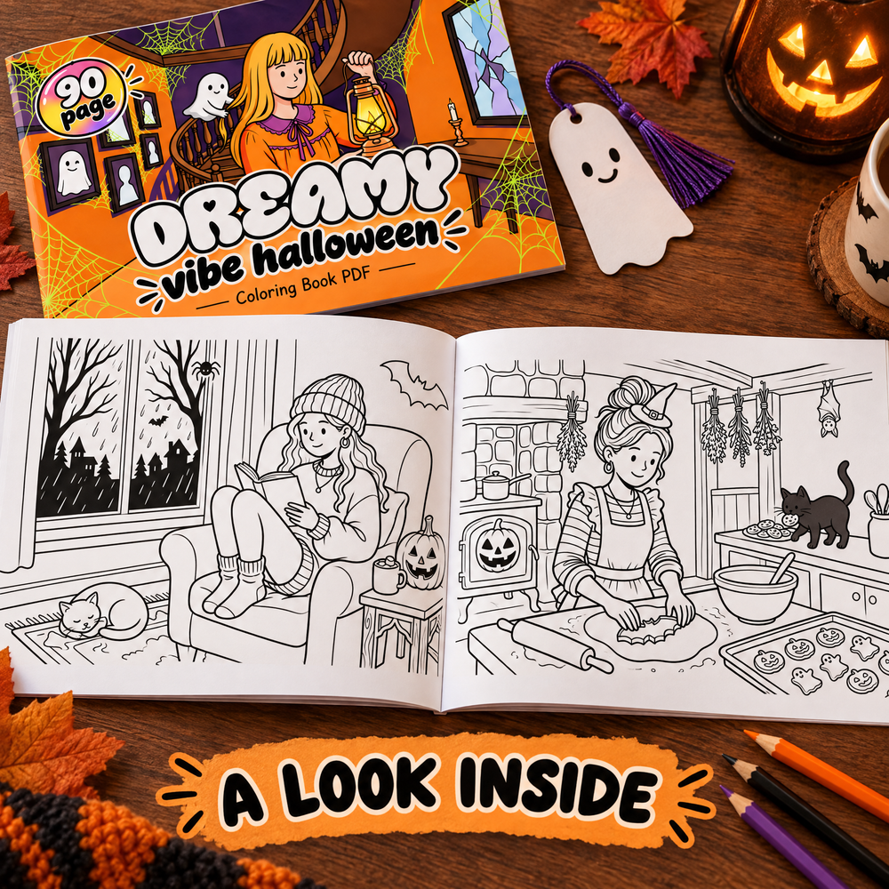 Dreamy Vibe Halloween Coloring Book PDF  Cozy Spooky Fun for Every Coloring Lover!