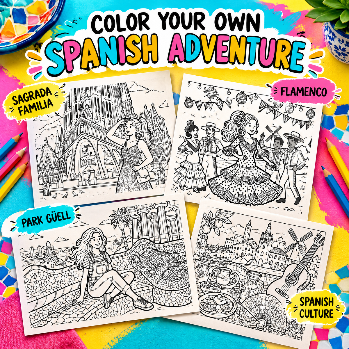Visit Spain Dreamy – Colorful Spain Travel Coloring Book