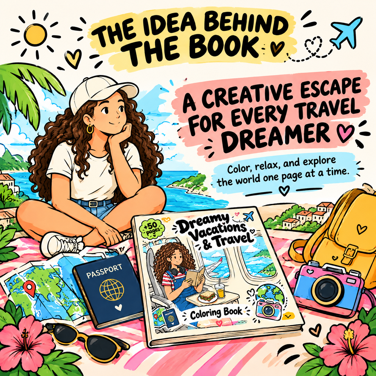 Dreamy Vacations &amp; Travel Coloring Book — 50+ Pages