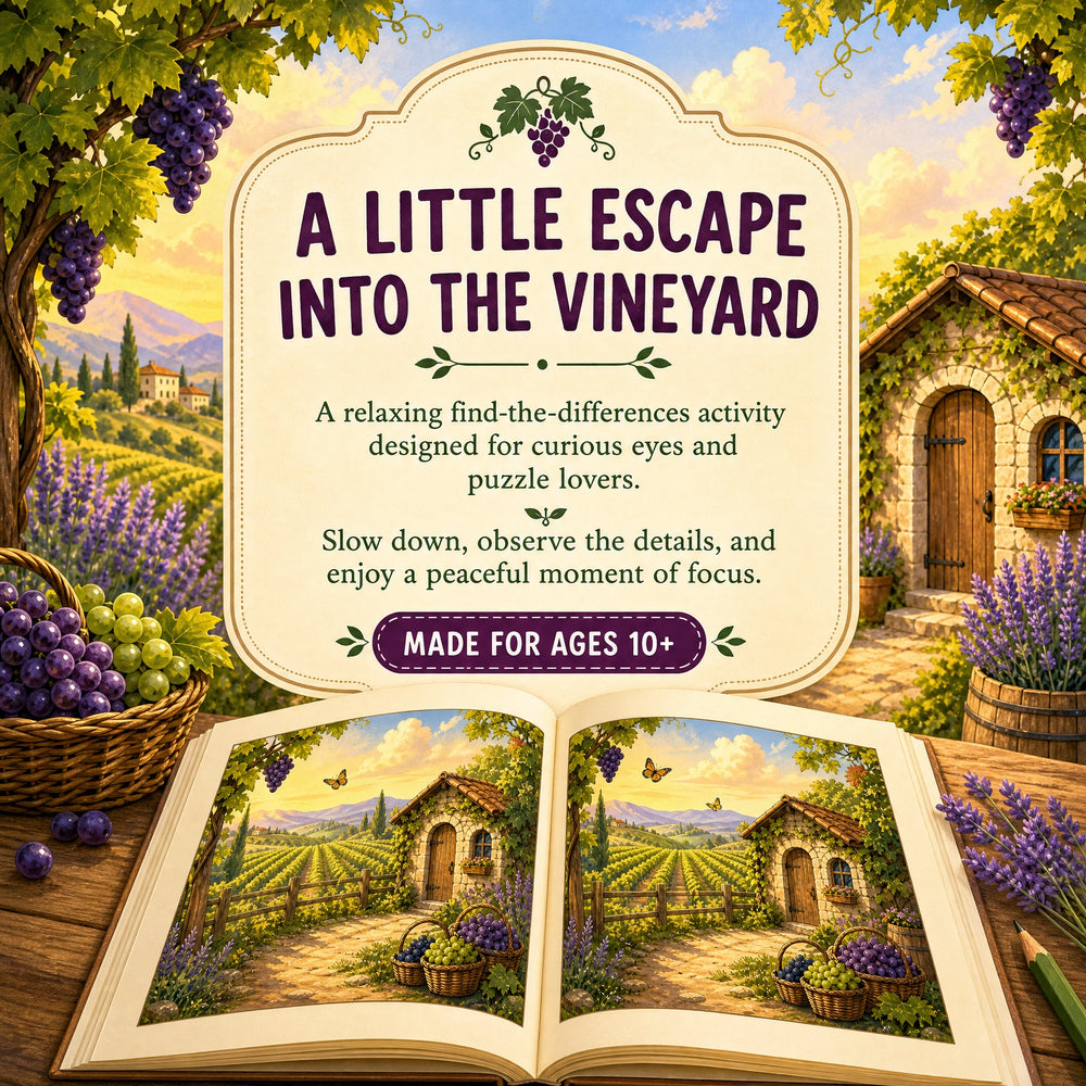 Find the Differences: Dreamy Vineyard – Printable PDF Puzzle Book for Kids &amp; Families