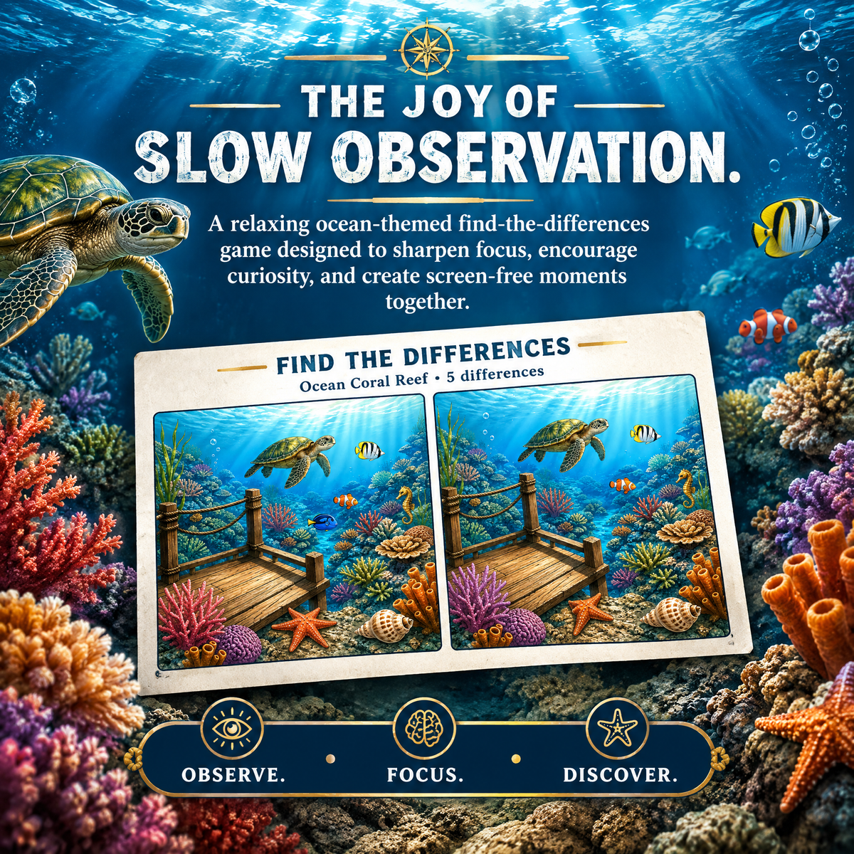 Find the Differences: Ocean Adventures – 20 Pages Printable PDF Activity Book