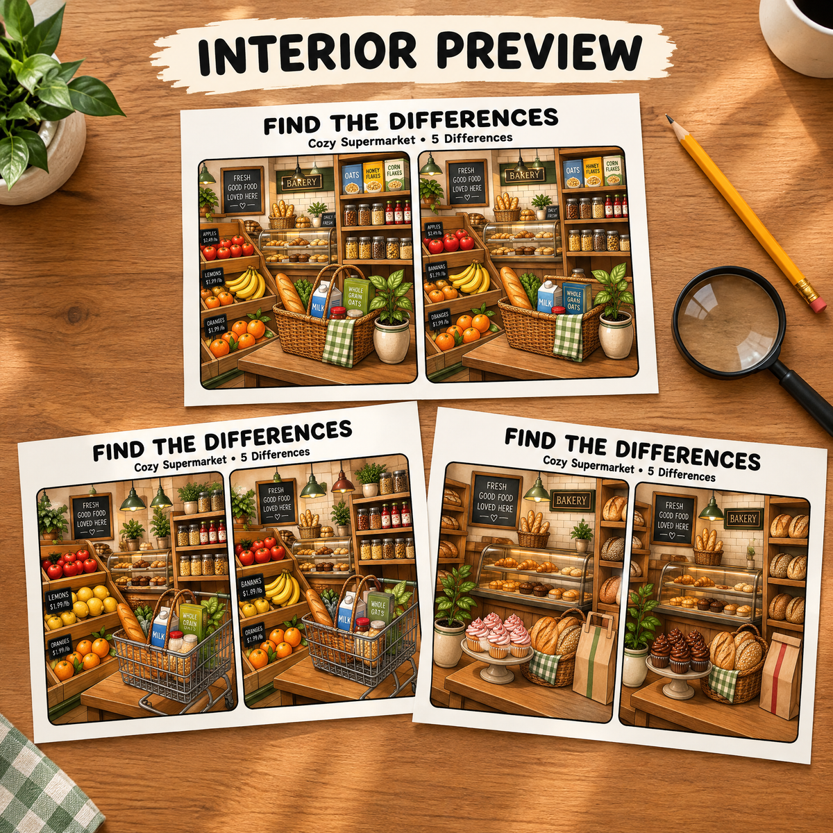 Find the Differences: Cozy Supermarket – Printable PDF Activity Book