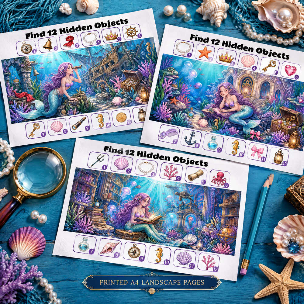 Dreamy Mermaid Hidden Objects – Challenge Edition Activity Book