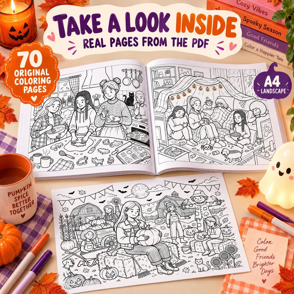 Dreamy Halloween Moments with Friends  A Coloring Book for Spooky Days and Cozy Nights