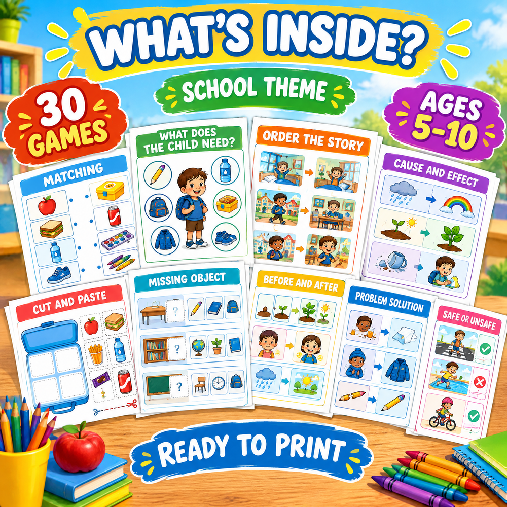 Children at School 30 Printable Learning Games for Kids Ages 5–10