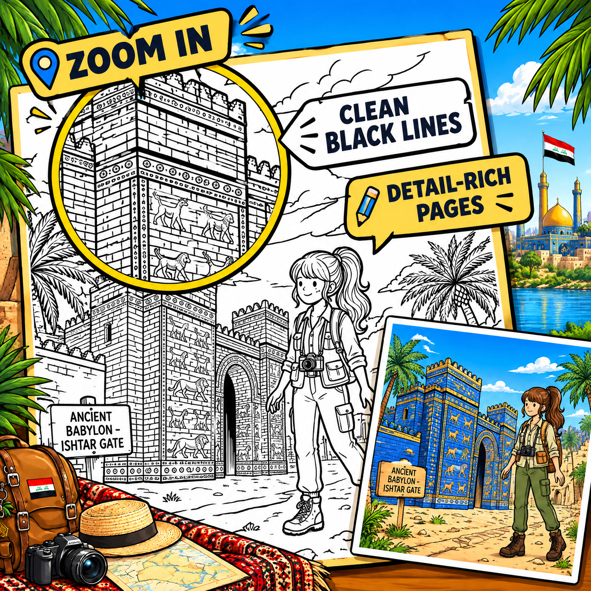 Dreamy Travel to Iraq – Coloring Book Travel Edition