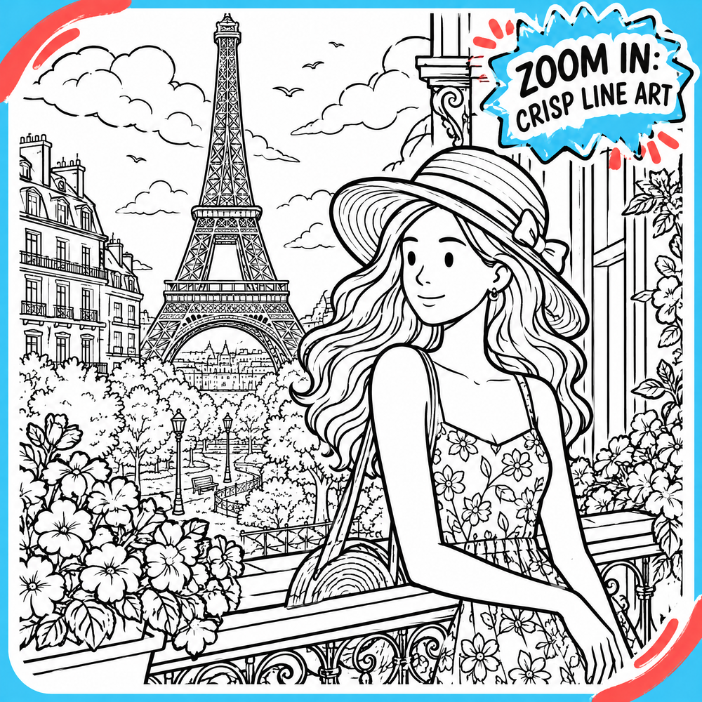 Dreamy Trip to France: Paris Coloring Book for Kids &amp; Teens | 50+ Pages