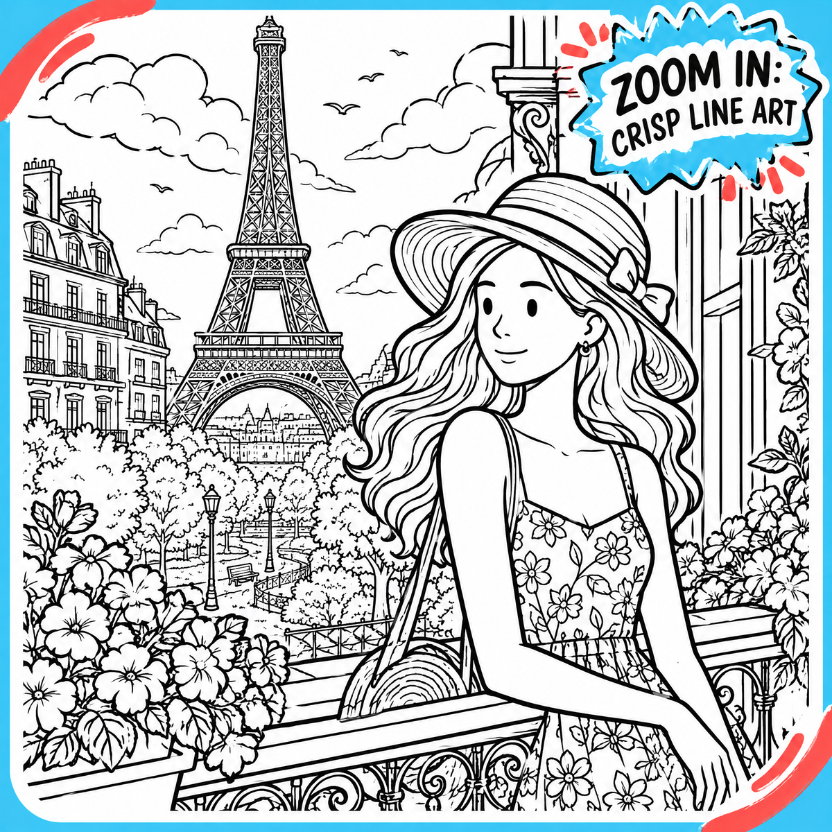 Dreamy Trip to France: Paris Coloring Book for Kids &amp; Teens | 50+ Pages