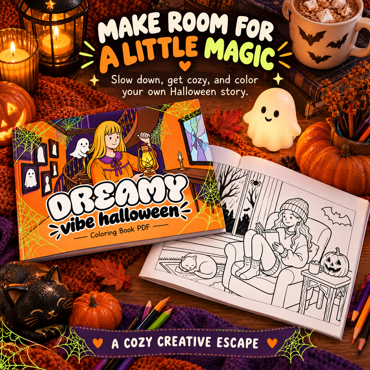 Dreamy Vibe Halloween Coloring Book PDF  Cozy Spooky Fun for Every Coloring Lover!