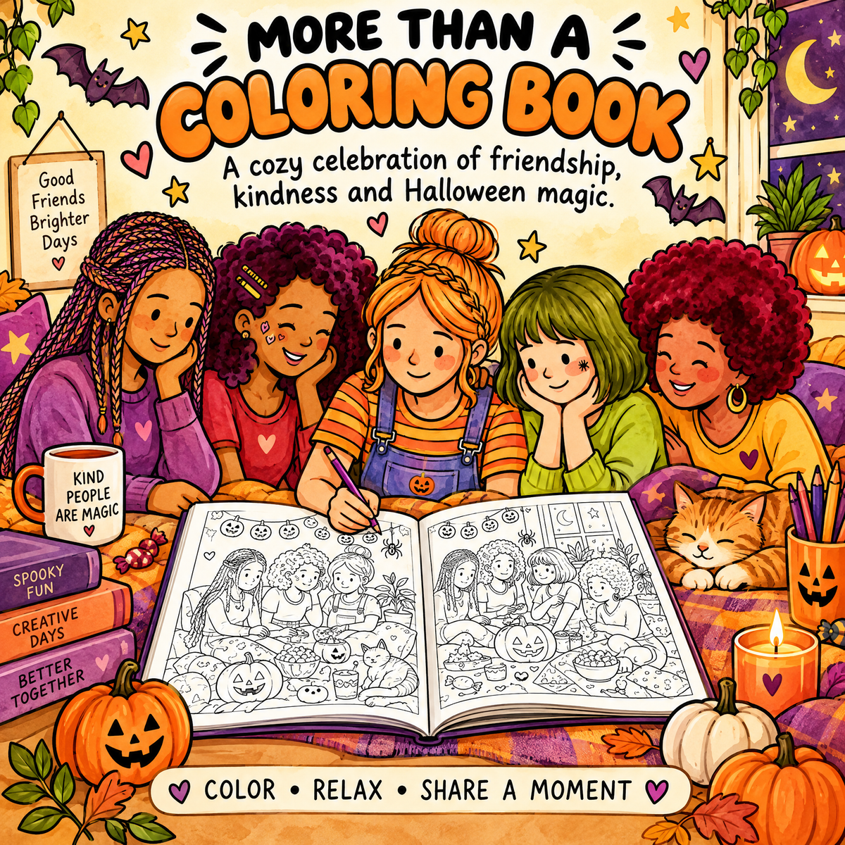 Dreamy Halloween Moments with Friends  A Coloring Book for Spooky Days and Cozy Nights