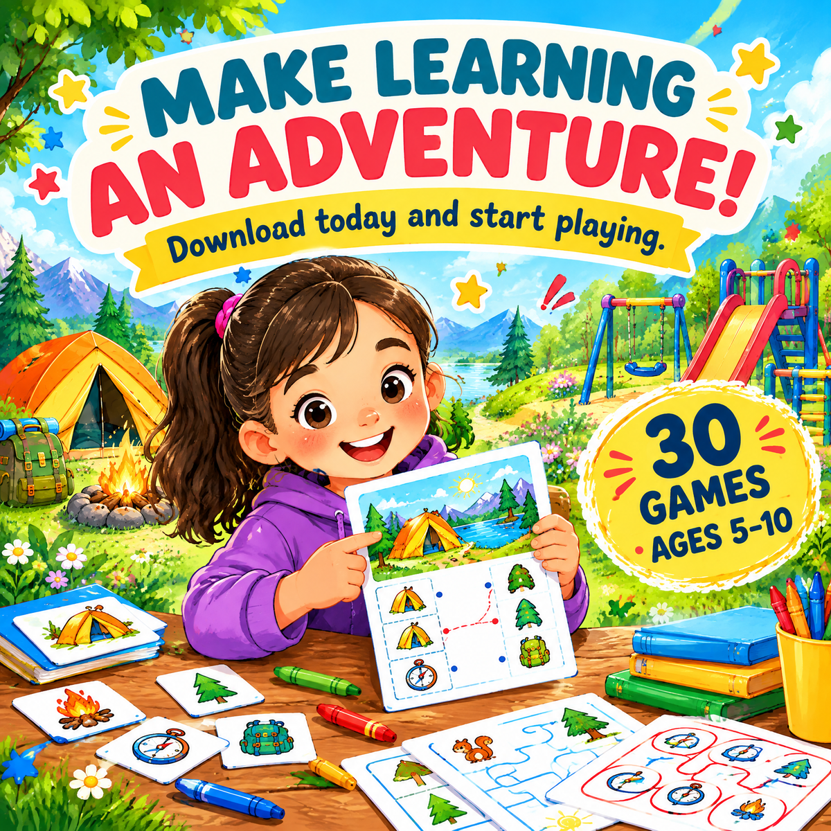Kids in the Playground: 30 Fun Learning Games Printable PDF