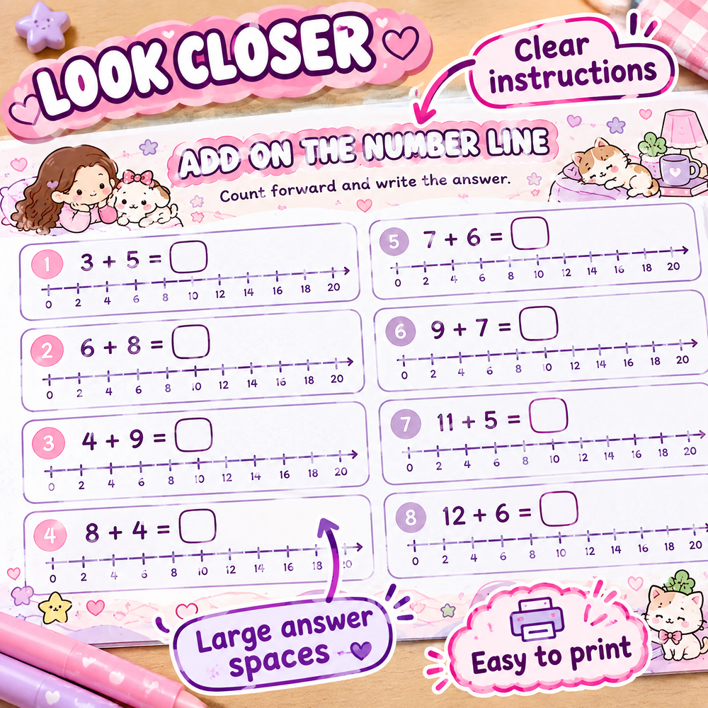 Cozy Animal Number Games – 30 Printable Math Activities for Kids Ages 4–7  A4 Landscape PDF  English Digital Product