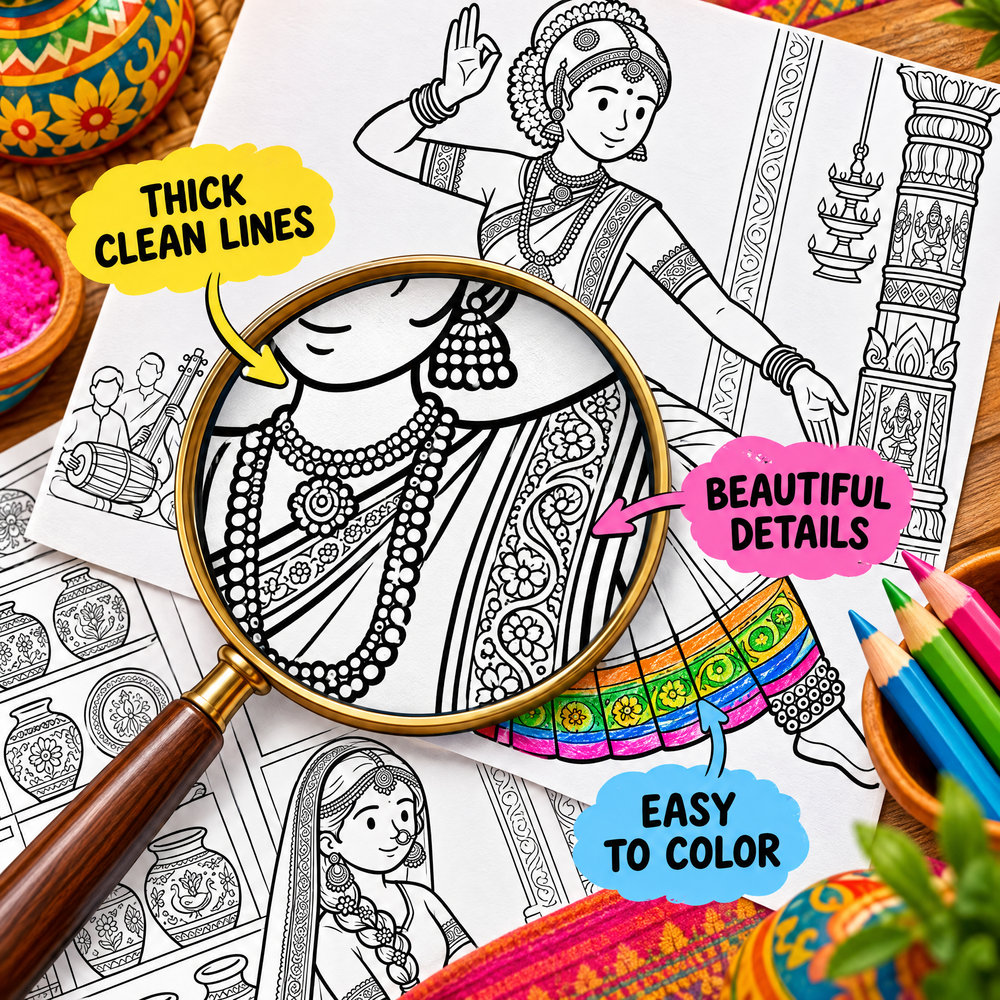 Dreamy India Journey 100 Pages Coloring Book  Printable PDF