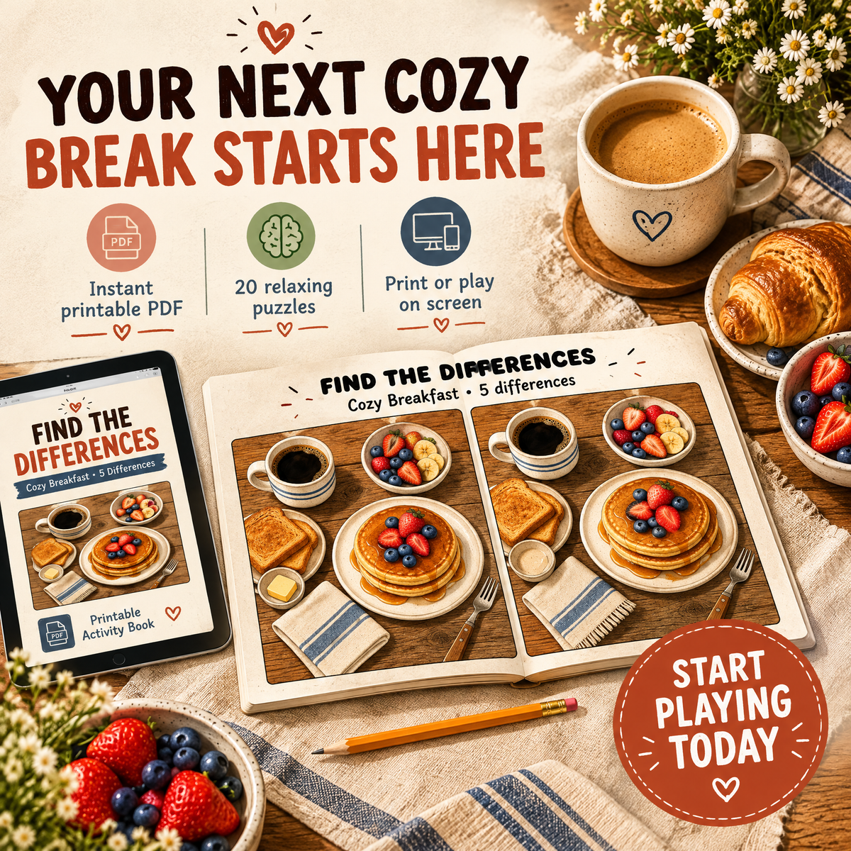 Find the Differences: Cozy Food Puzzle Book