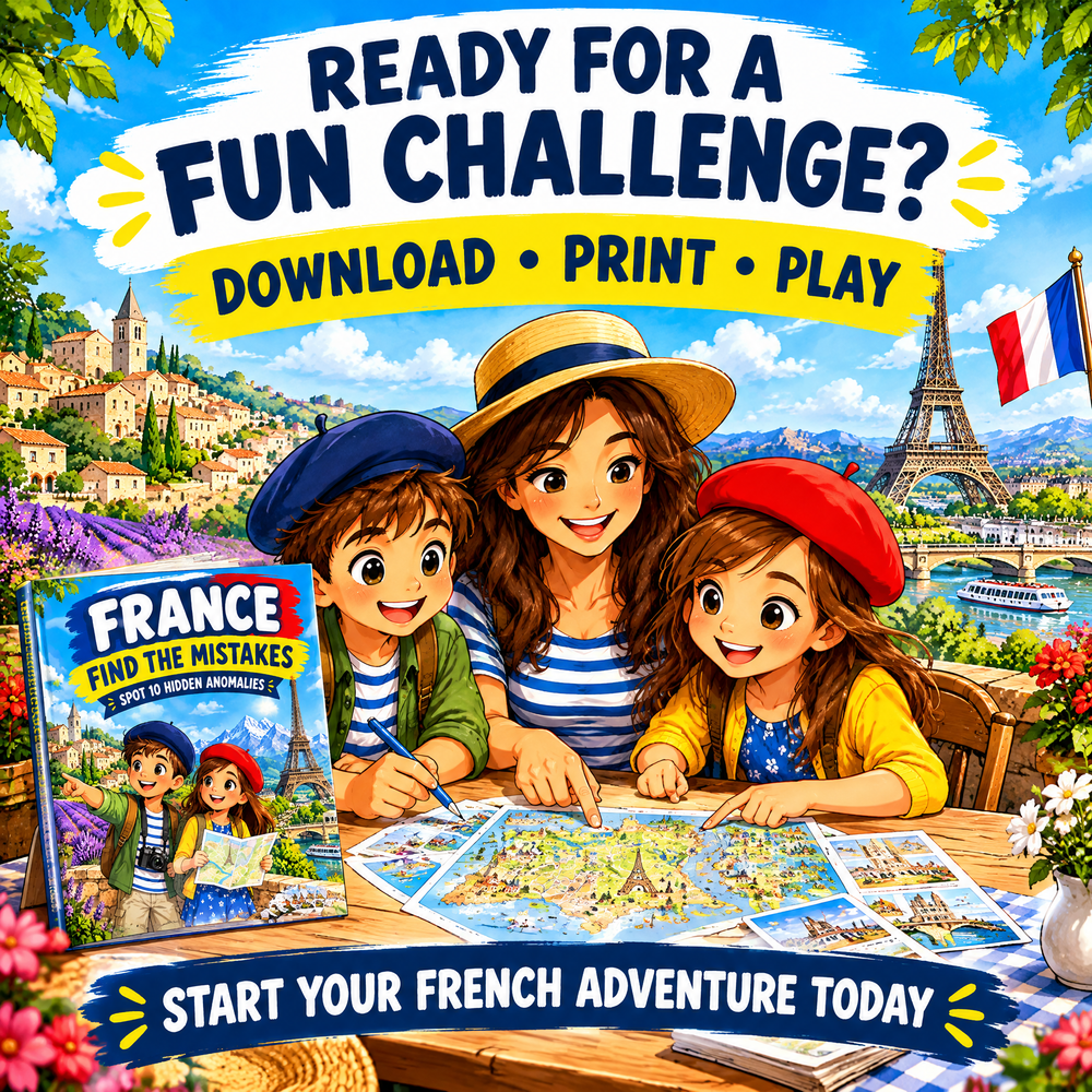 France Find the Mistakes – Printable Activity Book