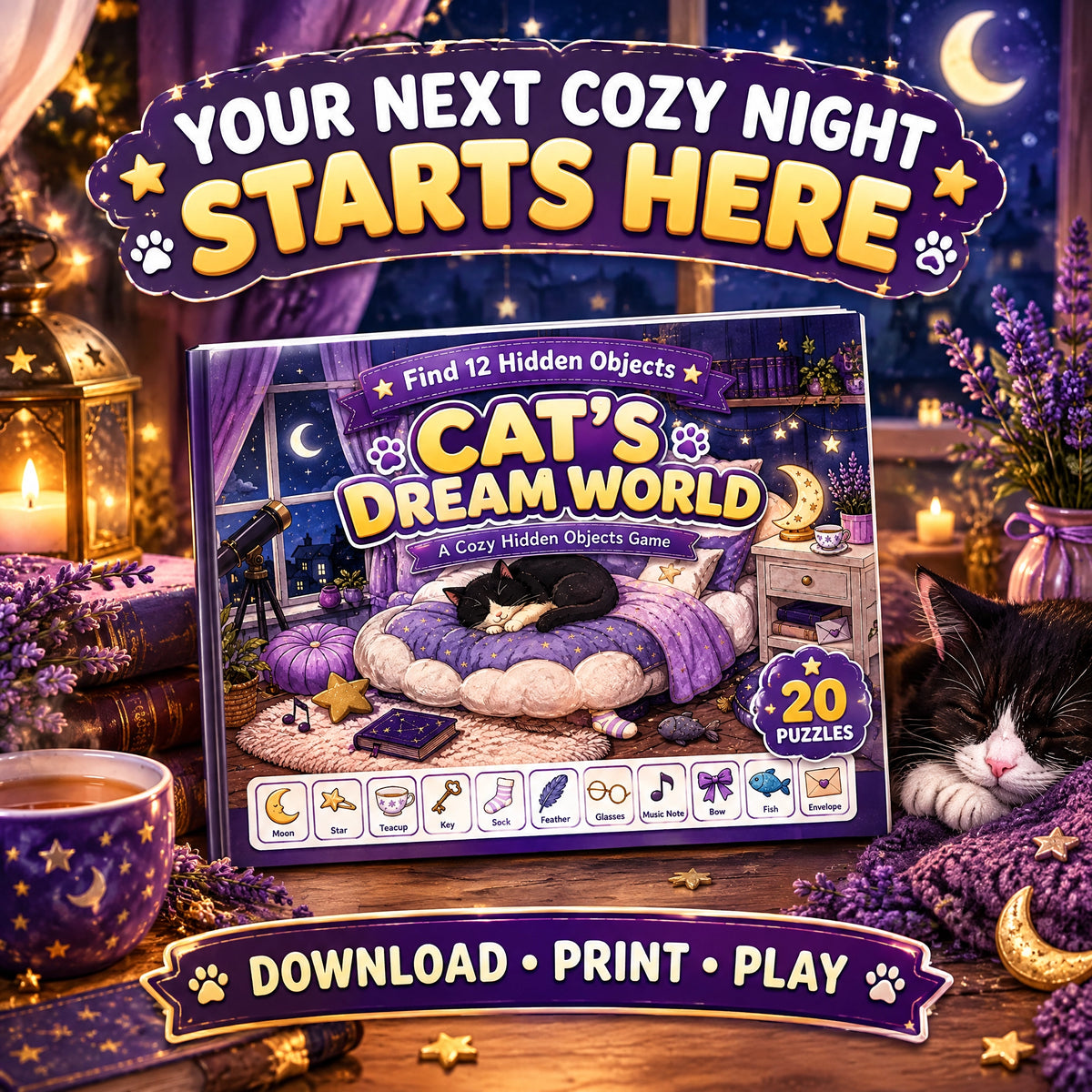 Cat's Dream World – Printable Hidden Objects Game