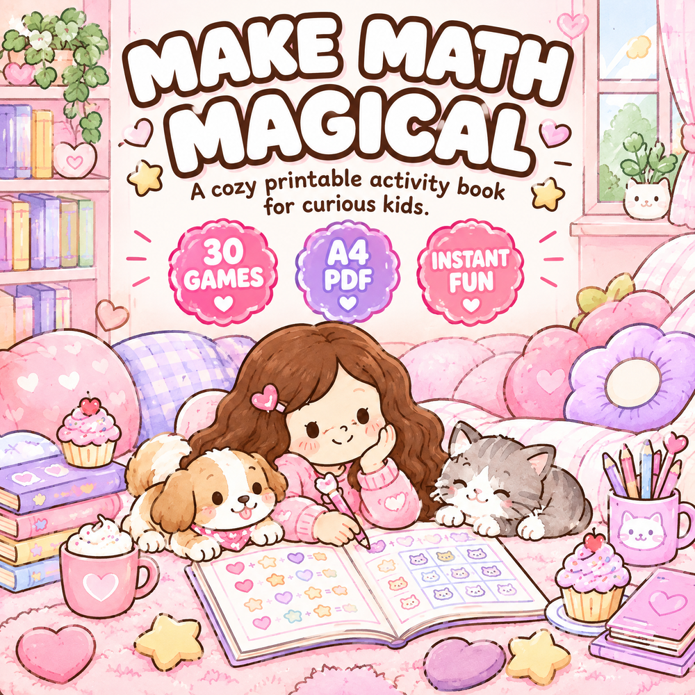 Cozy Animal Number Games – 30 Printable Math Activities for Kids Ages 4–7  A4 Landscape PDF  English Digital Product