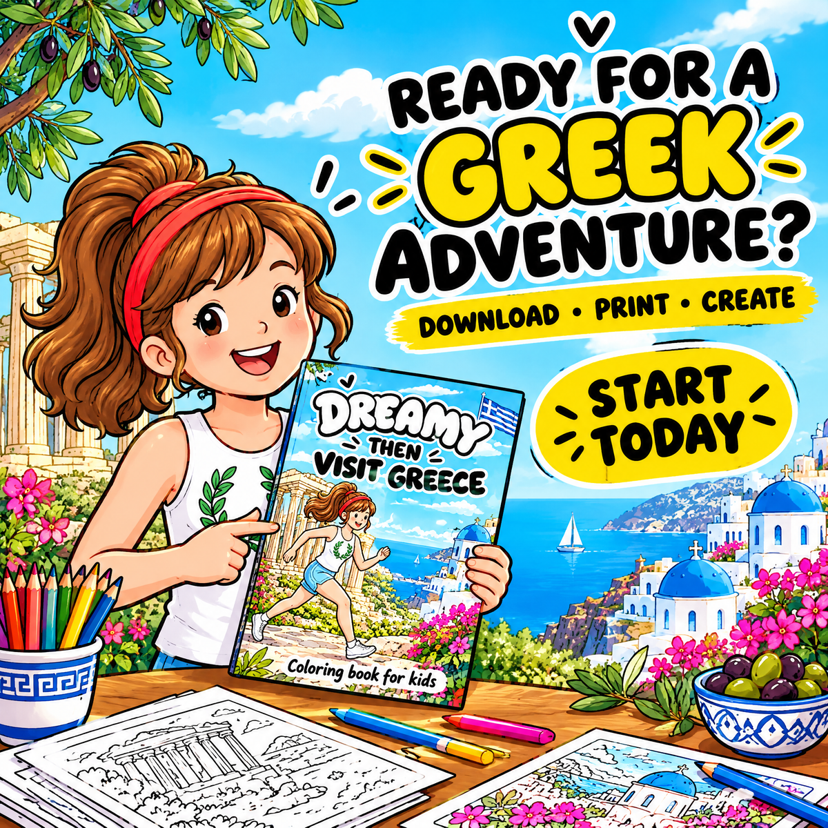 Dreamy Then Visit Greece — Coloring Book for Kids