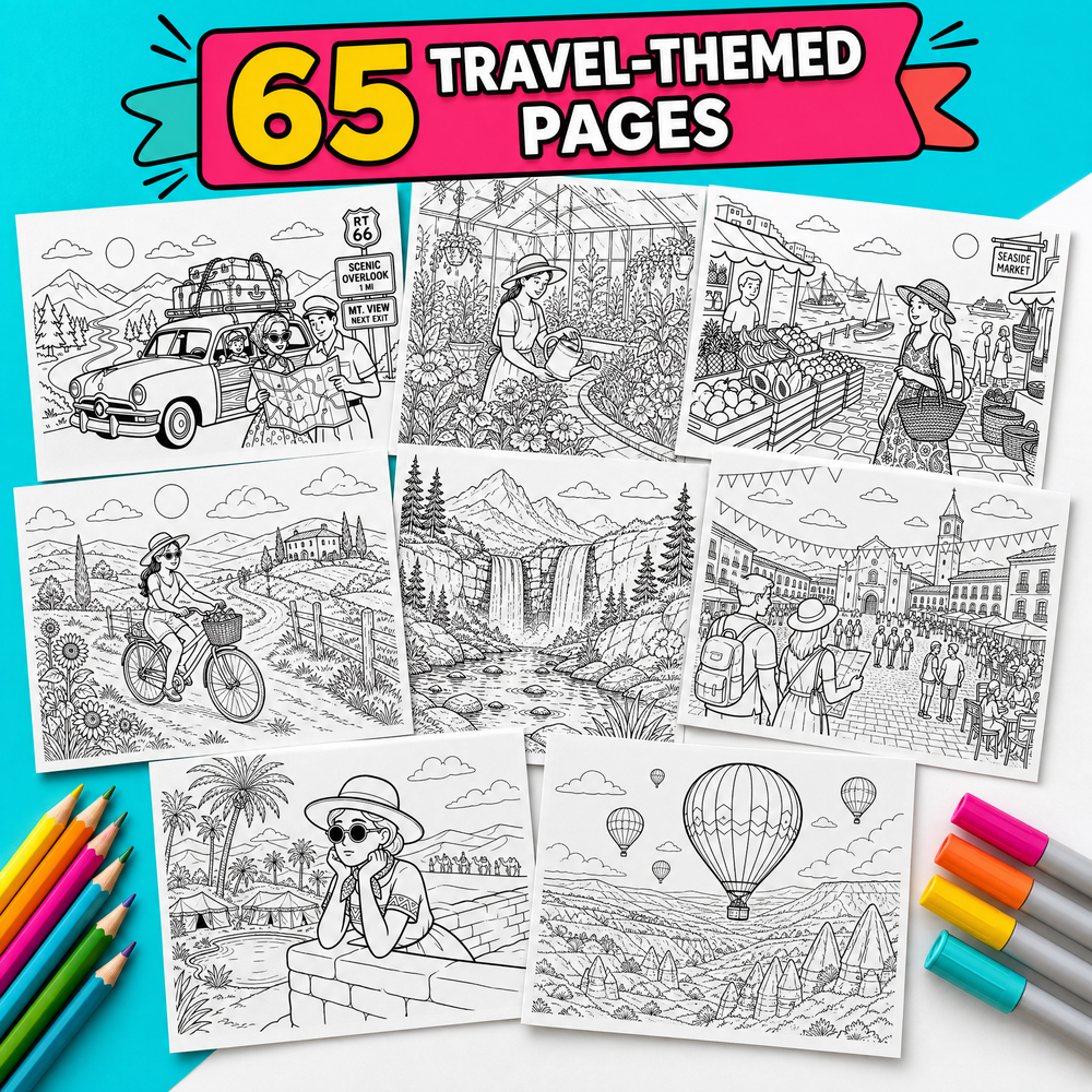 Dreamy Vacation Journey 65 Pages Coloring Book Printable PDF.pdf