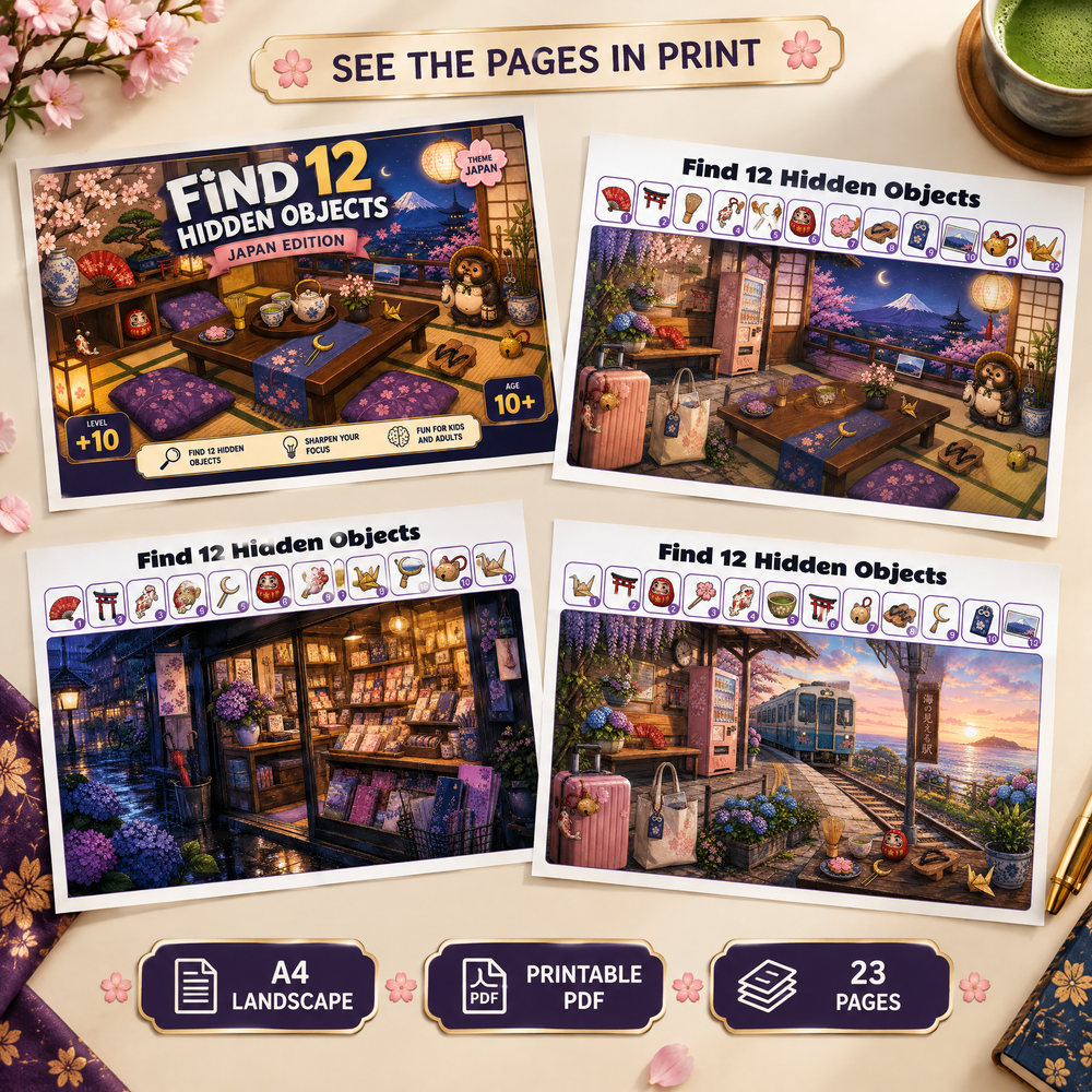 Find 12 Hidden Objects – Japan Edition Puzzle Book