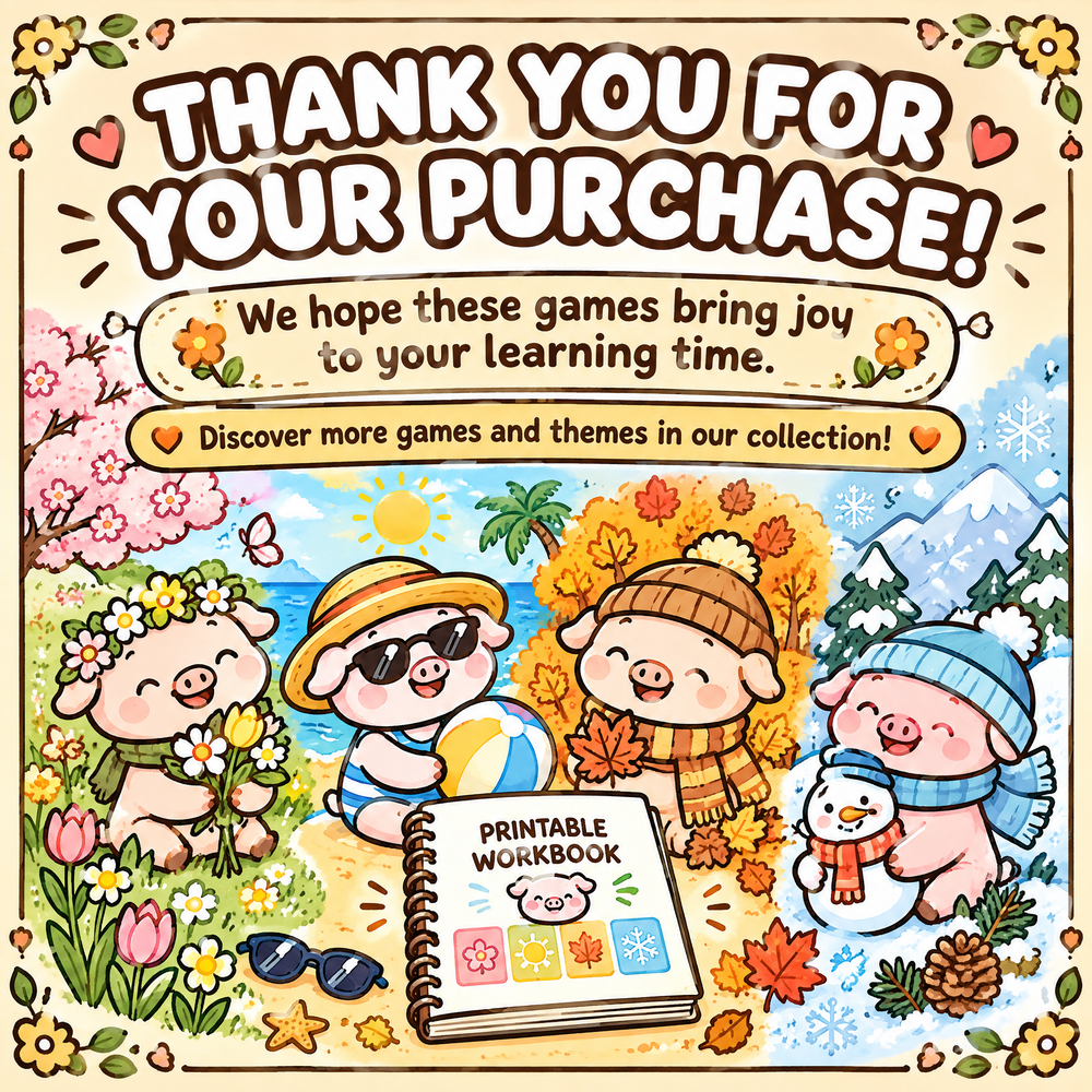Four Seasons Number Games for Kids – 30 Printable Math Worksheets PDF – A4 Landscape Educational Activity Book