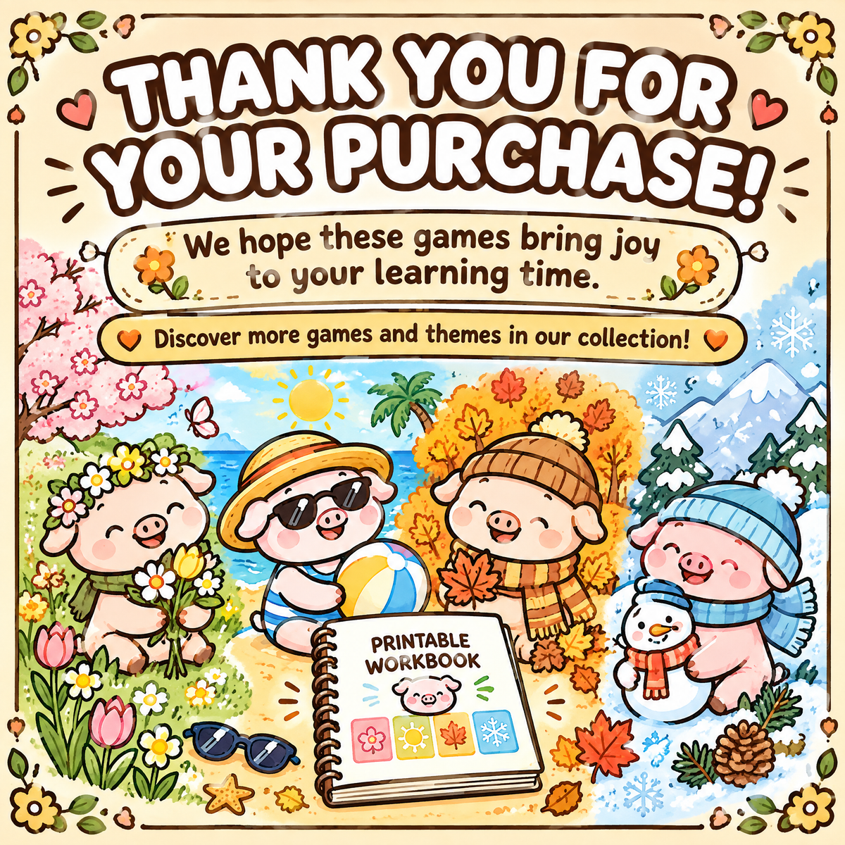 Four Seasons Number Games for Kids – 30 Printable Math Worksheets PDF – A4 Landscape Educational Activity Book