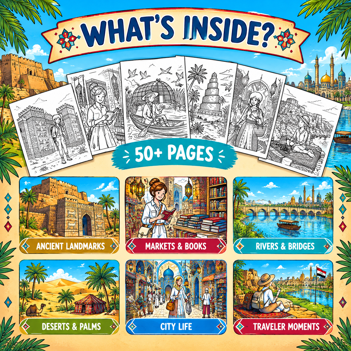 Dreamy Travel to Iraq – Coloring Book Travel Edition