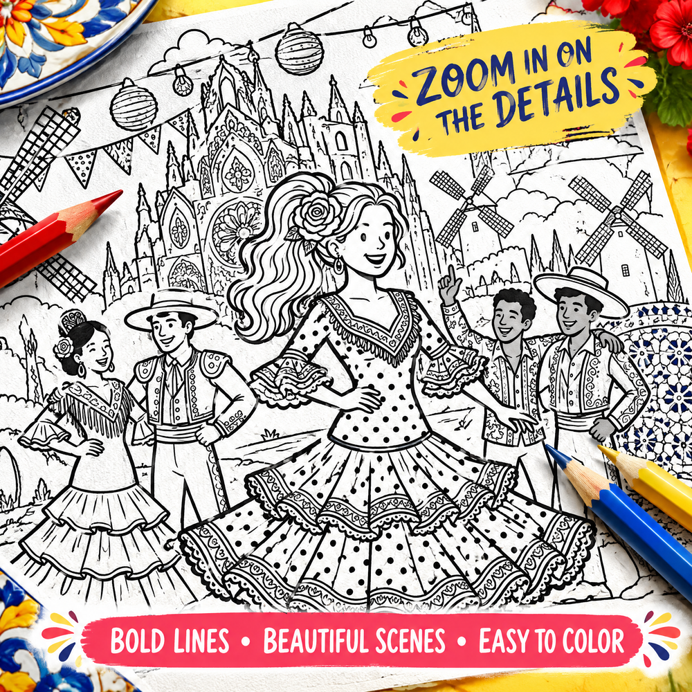 Visit Spain Dreamy – Colorful Spain Travel Coloring Book