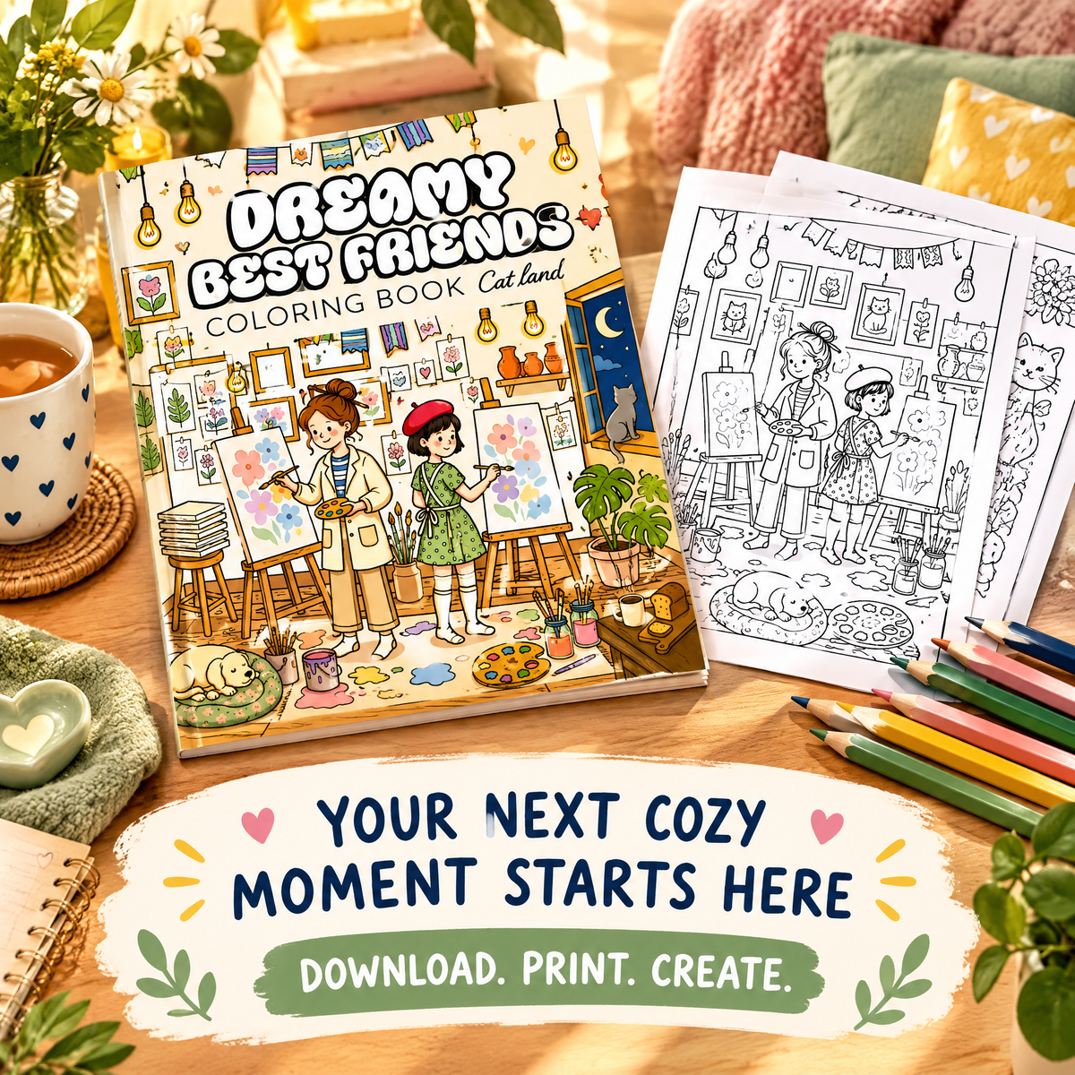 Dreamy Best Friends Printable Coloring Book – 50+ Cozy Coloring Page
