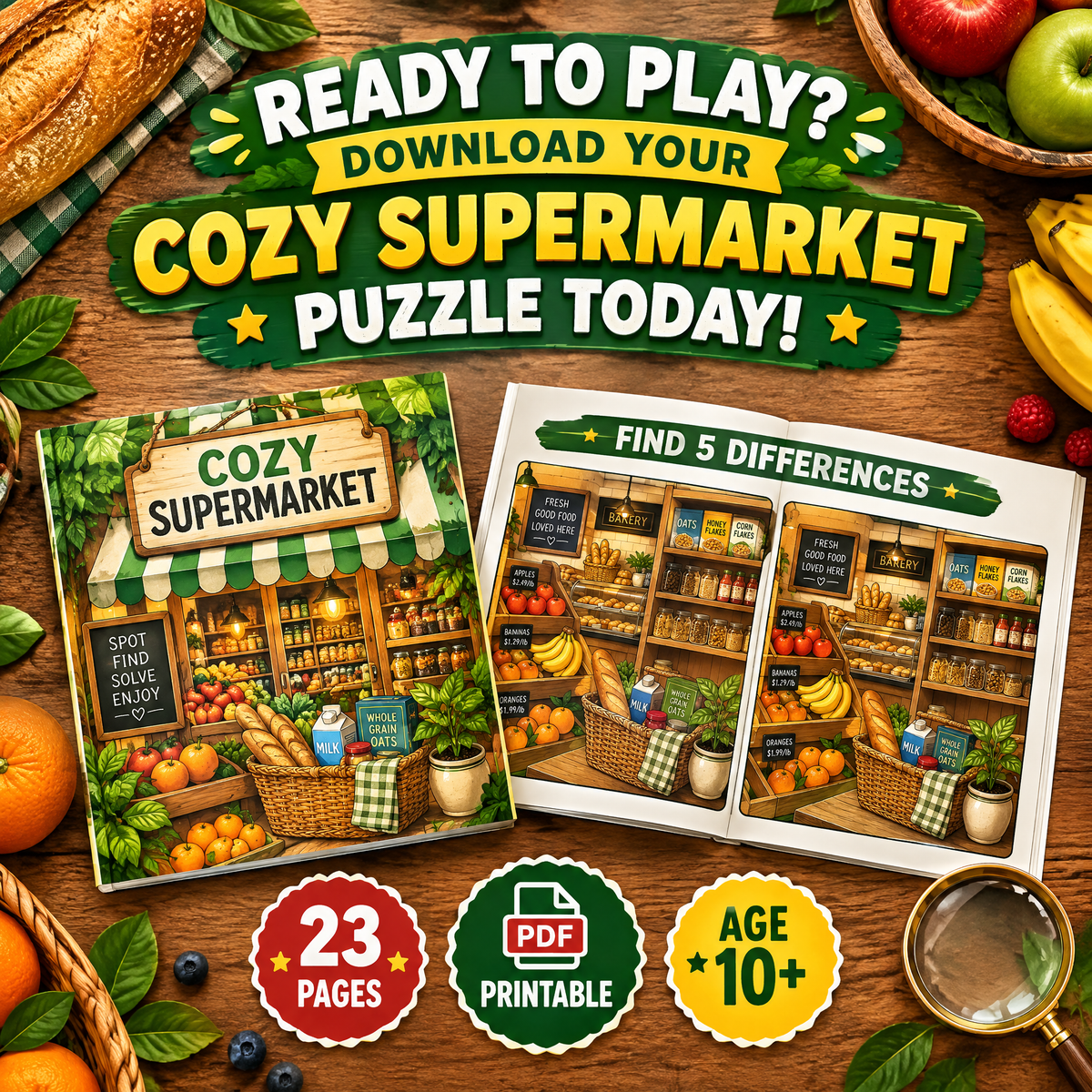 Find the Differences: Cozy Supermarket – Printable PDF Activity Book