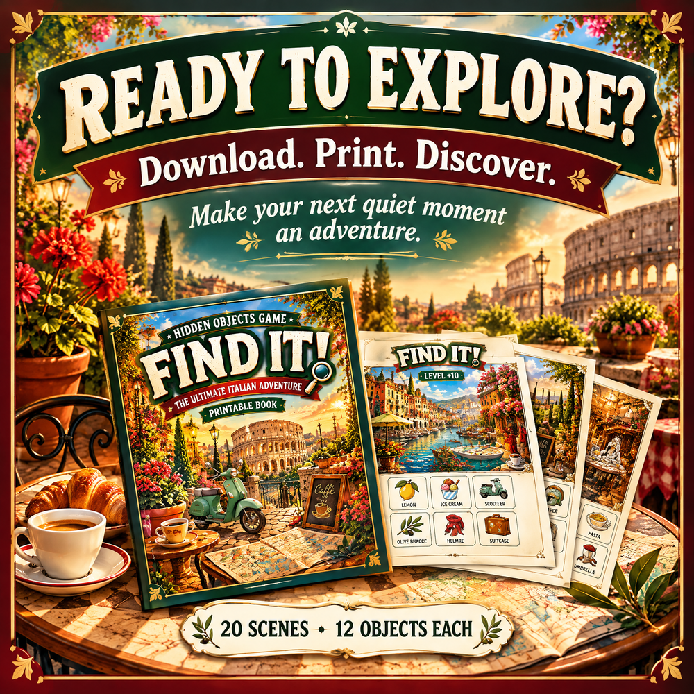 Dreamy Rome Italy – Find 12 Hidden Objects Activity Book