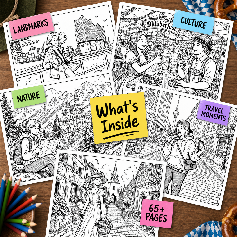 Dreamy Visit Germany: A Cozy Coloring Book for Adults &amp; Kids