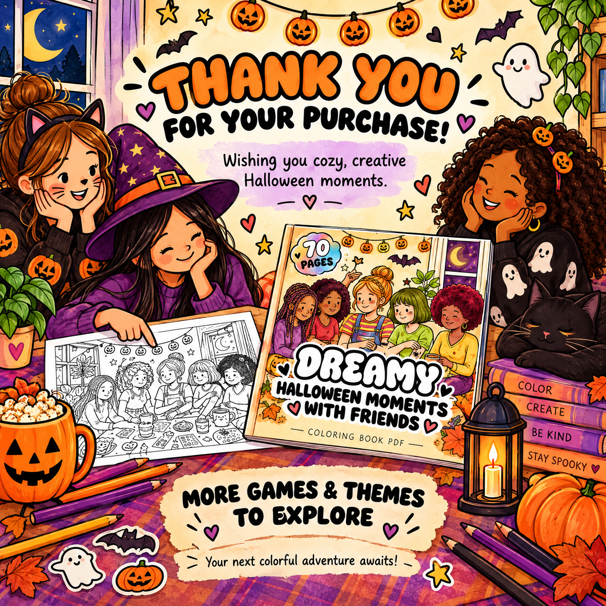 Dreamy Halloween Moments with Friends  A Coloring Book for Spooky Days and Cozy Nights