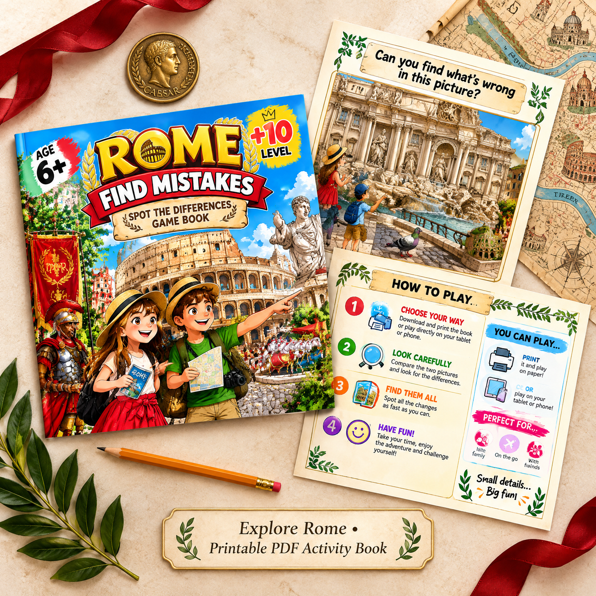 Explore Rome while searching for hidden anomalies - Printable PDF Activity Book