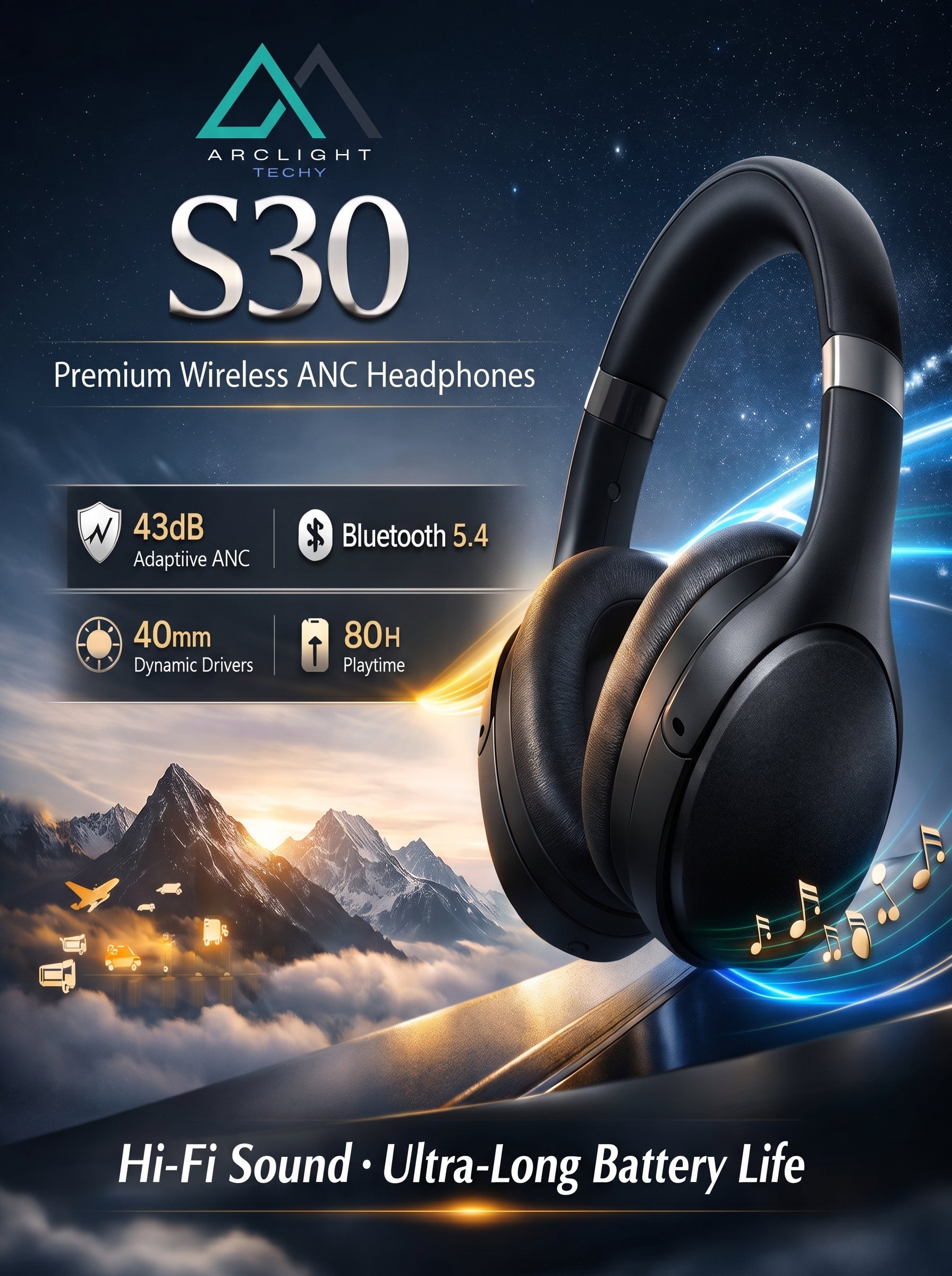 HAYLOU S30 Wireless Bluetooth 5.4 Headphones – ANC & 80H Playtime