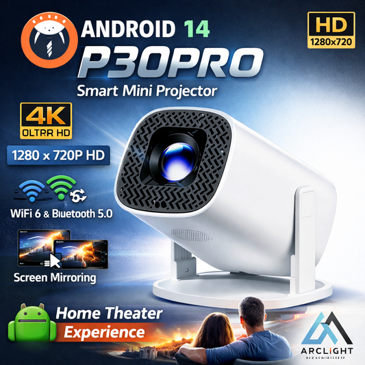 P30PRO Android 14 Smart Mini Projector – WiFi 6, 4K Support & Screen Mirroring