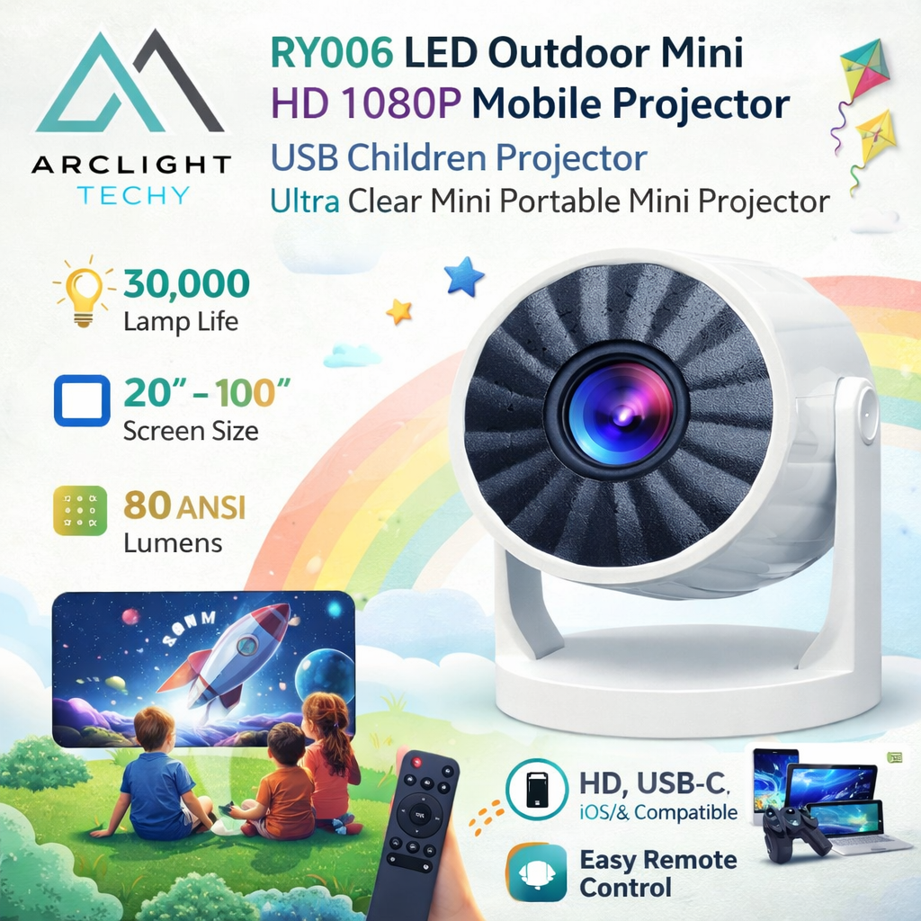 RY006 Mini Portable HD LED Projector – 1080P Support