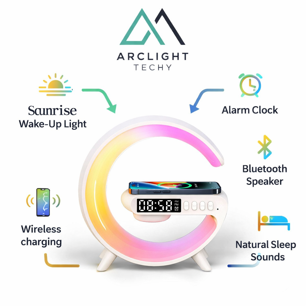 Multifunction RGB Wireless Charger Stand with Alarm Clock & Speaker
