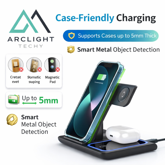 Foldable Wireless Charger Stand for iPhone, Apple Watch & AirPods